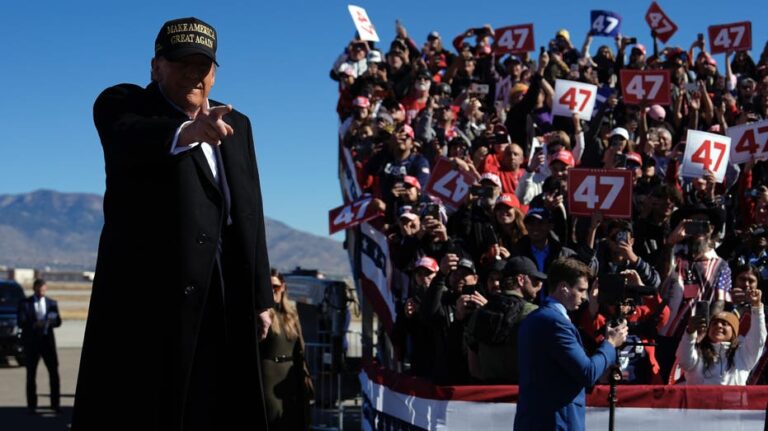 Trump makes play for blue-leaning state as he briefly detours from the battlegrounds