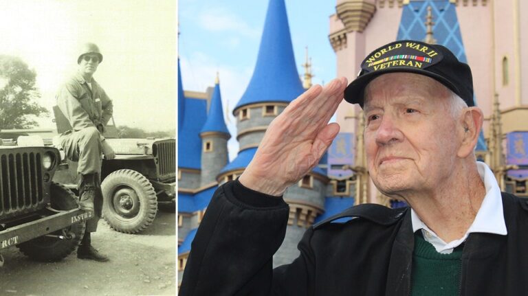 Disney's Magic Kingdom honors 100-year-old WWII veteran during flag retreat ceremony