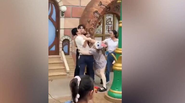 Disneyland China visitors caught on camera brawling over apparent line-cutting dispute