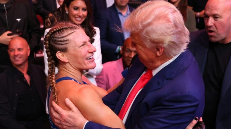 New UFC champion Kayla Harrison describes 'surreal' celebration with Trump outside Octagon