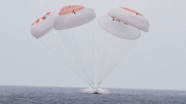 Astronauts splash down in Pacific after completing ISS mission that relieved stranded crew members