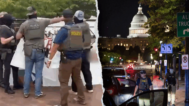 WATCH: Agents rip down vulgar anti-ICE sign amid Trump DC takeover: 'Taking America back'