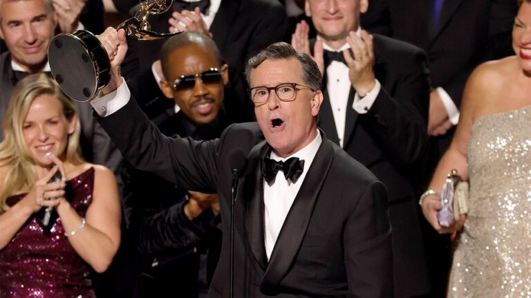Colbert wins Emmy for 'Late Show' after cancellation, says he loves his country more than ever