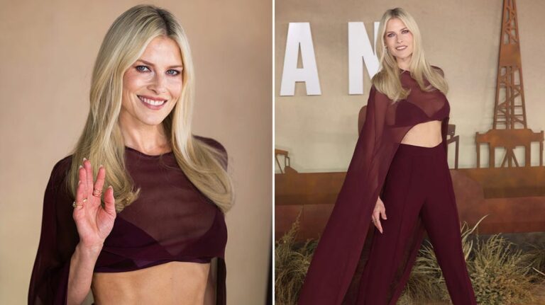 Ali Larter leaves little to imagination in sheer burgundy outfit at London 'Landman' premiere